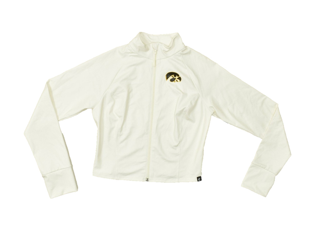 Certo Women's Iowa Hawkeyes Cropped Rib Jacket Full Zip Cream Size M NEW
